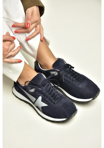 Fox Shoes Z312516661 Lacivert Hakiki Deri Süet Kadın Spor Ayakkabı Sneakers