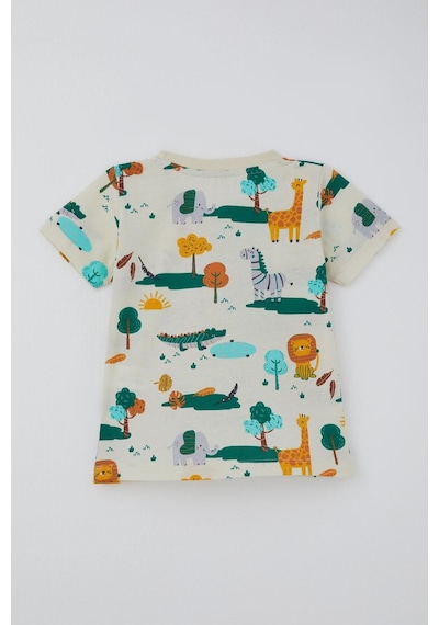 Breeze Erkek Çocuk Şortlu Pijama Takımı Safari Temalı Sevmli Hayvancıklar Desenli 1.5-5 Yaş, Sarı