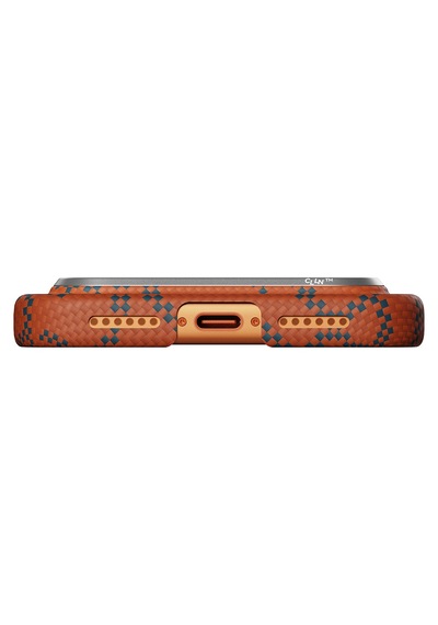 Apple Apple iPhone 17 Pro Kılıf M-safe Uyumlu Aramid Fiber Pitaka Tactile Woven Monogram Seri Kapak Mavi-turuncu Mavi - Turuncu