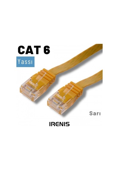 Irenis CAT6 Kablo Yassı Ethernet Network Lan Ağ İnternet Kablosu 50 CM Sarı
