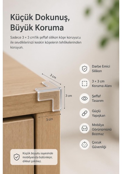 Silikon Masa Köşe Koruyucu, 8 Adet Şeffaf Kenar Koruma Aparatı, Masa Sehpa Dolap Ve Mobilya Köşeleri İçin Darbe Önleyici Belirtilmemiş