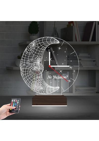 Luvivia Ay Dede Çocuk Odası Hediye Kişiye Özel Saatli 3d Lamba - Masa Gece Lambası Şeffaf