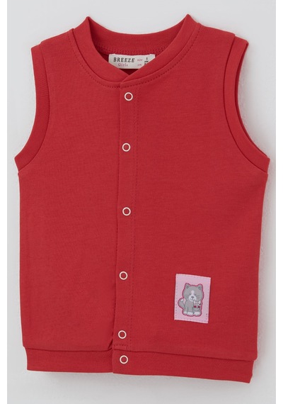 Breeze Kız Bebek Yelek Çıtçıtlı Sevimli Kedicik Armalı 4 Ay - 1 Yaş , Mercan