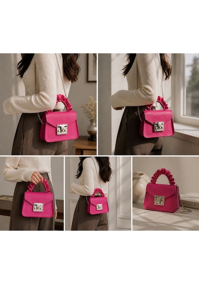 Alyora Fuchsia Ruched Handle Zincir Askılı Çanta Pembe
