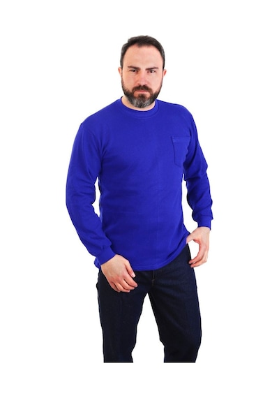 Eser - Bisiklet Yaka Sweatshirt - Cepli - Saks