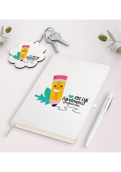 Kişiye Özel En İyi Öğretmen Beyaz Defter Kalem Ve Anahtarlık Hedi N11.16393
