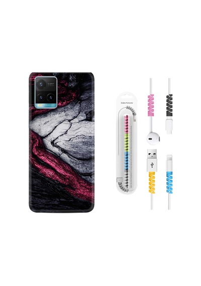 Vivo Y21S Kılıf Kablo Koruyuculu Purple Gray Marble 1617