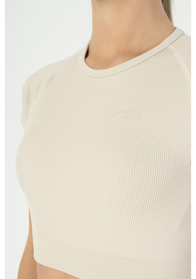 Maraton Slimfit Kadın Bisiklet Yaka Bej- Crop Top Bej-