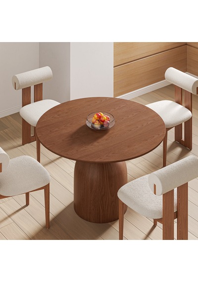 Elera İskandinav Doğal Ahşap Mutfak Masası 120x120 Ceviz