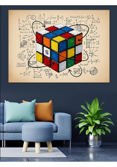Rubik Küp Matematik Formülü Dekoratif Kanvas - Mdf Ahşap Tablo