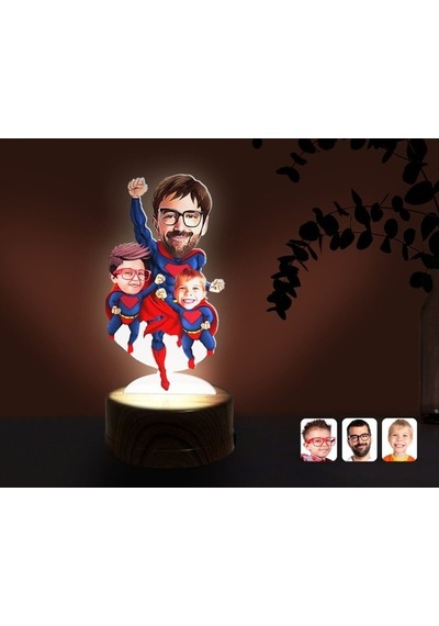Kişiye Özel Süper Baba Ve Çocuklar Karikatürlü Dekoratif 3D Biblo