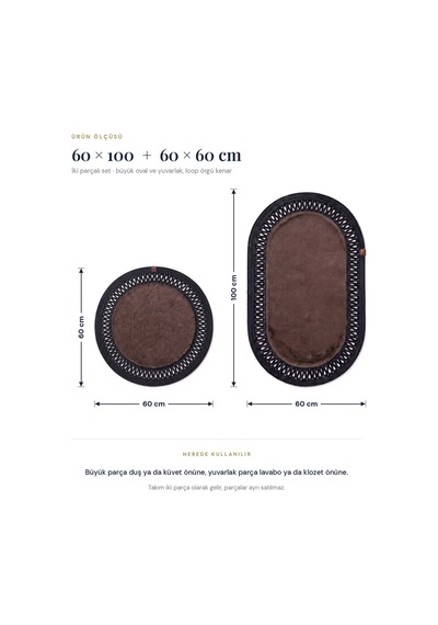 Banyo Paspası Takımı 60x100+60x60 Cm İç Trikot Mouss Kahve & Siyah