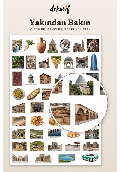 Konya Sticker Seti 100 Adet - Mevlana Türbesi Etli Ekmek Meke Gölü Gerçekçi Ajanda Journal Çıkartma Çok Renkli