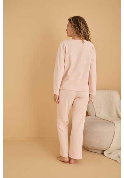 Siyah İnci Havlu Kumaş Örme Pijama Takım25226008 Pembe