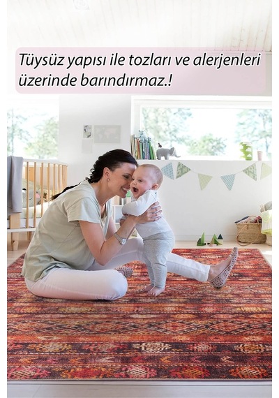 Soul Etnik Desenli Dokuma Taban Dekoratif Kırmızı Halı (Al 215)