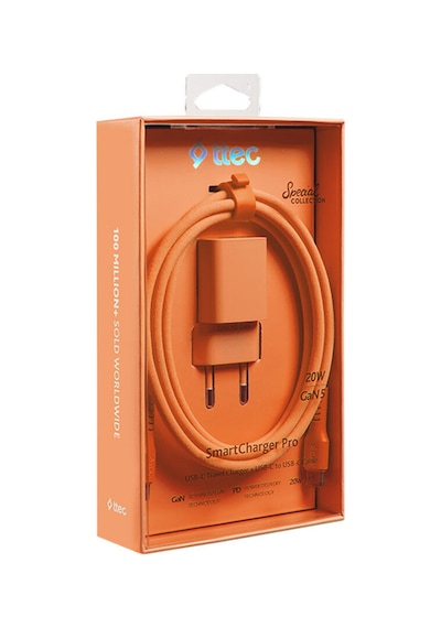 Smartcharger Gan 20w Pd Seyahat Hızlı Şarj Aleti + Usb-c - Usb-c 3a Kablo Neon Neon Turuncu