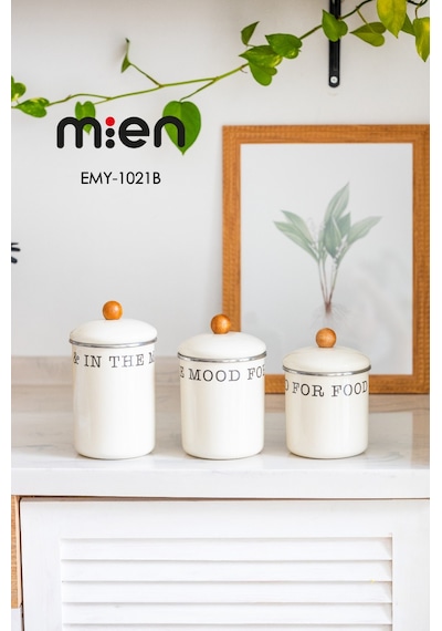 Mien Kavanoz Takımı 3 Lü Emaye Fildişi Emy-1021b