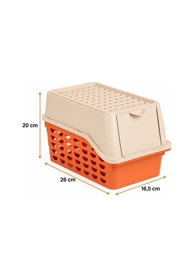Porsima 8.5 Lt. Hava Delikli Plastik Patates Ve Soğan Saklama Kutusu 26 Cm - Önü Açılır Kapaklı Kiler Ve Mutfak Düzenleyici Sepet Kiremit / Bej