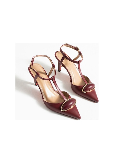 Elvı Bordo Kadın Bantlı Topuklu Ayakkabı 7 Cm Bordo