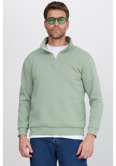 Tudors Unisex Relax Fit Rahat Kesim Pamuklu İçi Polarlı Yarım Fermuarlı Yeşil Dik Yaka Sweatshirt-35167 Yeşil Tudors Unisex Relax Fit Rahat Kesim Pamuklu İçi Polarlı Yarım Fermuarlı Yeşil Dik Yaka Sweatshirt-35167 Yeşil