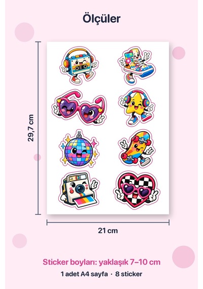 Cool Mod 8 Adet Renkli Sticker Çıkartma Seti A4 Laptop Ve Defter İçin Çok Renkli