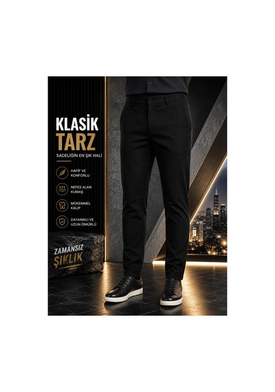 No Brand Klasik Gabardin Pantolon Siyah Siyah