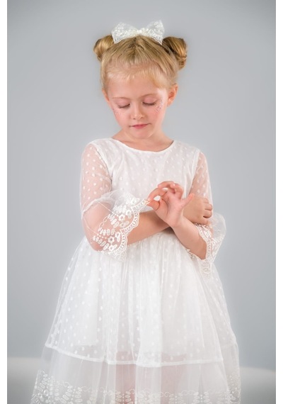 Mnk Baby & Kids Dream Luxury Dantel Kız Çocuk Elbise Mnk0327 Beyaz
