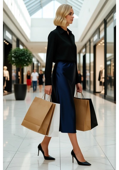 Benerly Kadın Midi A Kesim Etek Düz Desen %95 Polyester %5 Elastan Fonksi Indigo