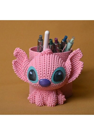 Alvera Knitted Kalemlik 3d Baskı Sevimli Karakterli Masaüstü Kalem Organizeri-pembe