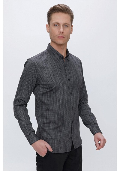 Efor Gk 661 Slim Fit Siyah Klasik Gömlek Siyah