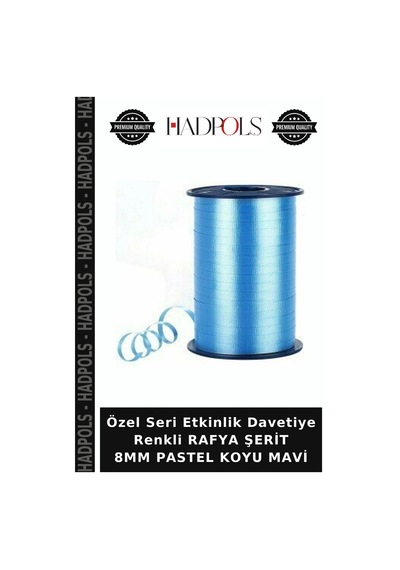 Özel Seri Etkinlik Davetiye Renkli Rafya Şerit 8mm Pastel Koyu Mavi
