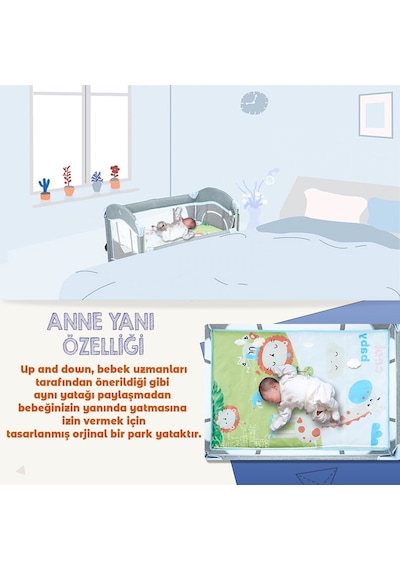 Lorelli Up And Down 60x120 Bebek Anne Yanı Oyun Parkı Yatak Beşik Yatak Hediye