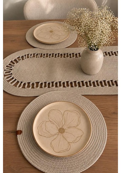 Bahar Lüks Oval 7 Parça Yemek Takımı Bej