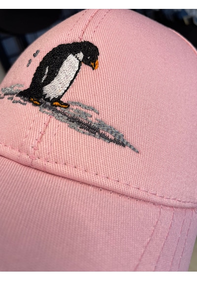 Penguen Nakışlı Gabardin Kumaş Unisex Cap Şapka Pembe
