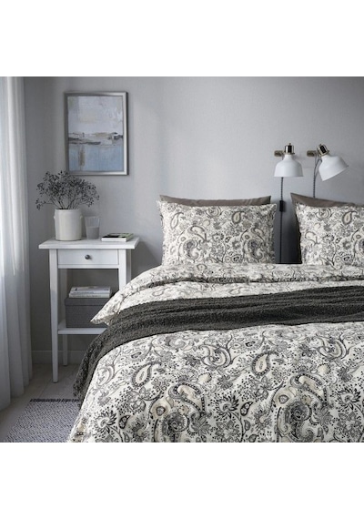 Ikea Rodgersıa Çift Kişilik Nevresim Takımı 220 X 240 Cm Gri - Beyaz