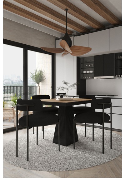 Avvio Lago Siyah Lake Mdf Ayak 80x80 Yemek Masası Mutfak Masası 4 Kişilik Masa Takımı Teddy Sandalye Akça Avvio89696