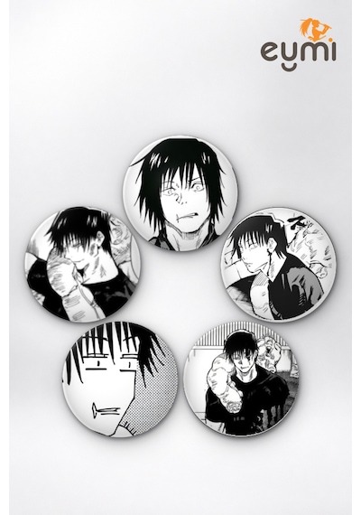 Jujutsu Kaisen Toji Fushiguro Güç & Karizma İğneli Buton Rozet 5li Set Vol.2 Çok Renkli
