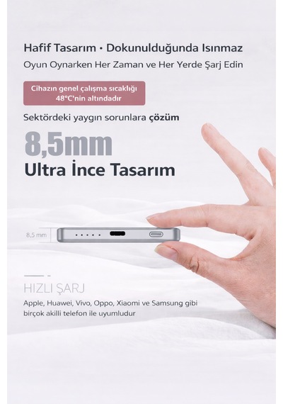 Y353s Powerbank 5.000 Mah Magnetıc Wıreless Gri