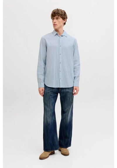 Jack & Jones Jjesummer Linen Blend Erkek Keten Karışımlı Uzun Kollu Gömlek Yazlık Mavi