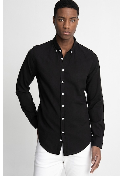 Tudors Slim Fit Uzun Kol Biyeli Yaka Düğmeli Keten Erkek Siyah Gömlek-26926-siyah Siyah Tudors Slim Fit Uzun Kol Biyeli Yaka Düğmeli Keten Erkek Siyah Gömlek-26926-siyah Siyah
