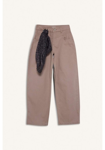 Defacto Kız Çocuk Baggy Fit Leopar Fular Detaylı Gabardin Pantolon G3696a825wnbn45 Kahve