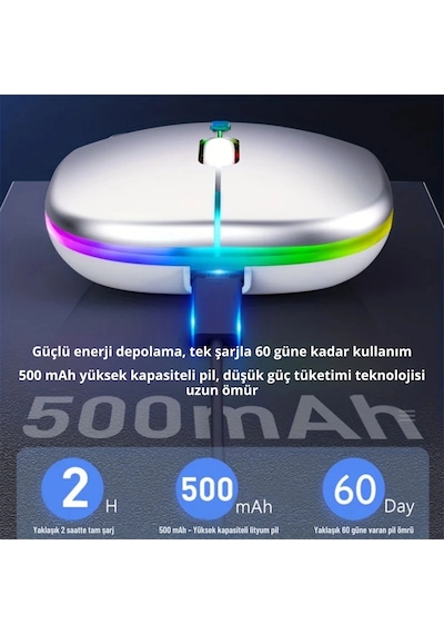 Shopy Tech Çift Mod Kablosuz Mouse Bluetooth 5.2 + 2.4g Şarjlı Sessiz Tıklama Rgb Işıklı 500 Mah Gü Diğer