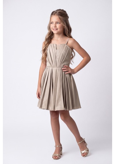Mnk Baby & Kids Kız Çocuk Meis Kristal Abiye Elbise M00860 Bej