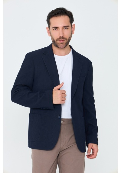 Lacivert Mono Yaka Regular Fit Erkek Spor Ceket Laci