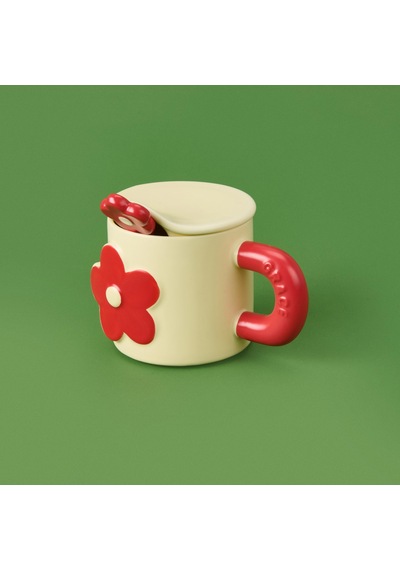 Aroww Çiçekli Kaşıklı Kapaklı Kupa - Asorti - 250 Ml Renkli