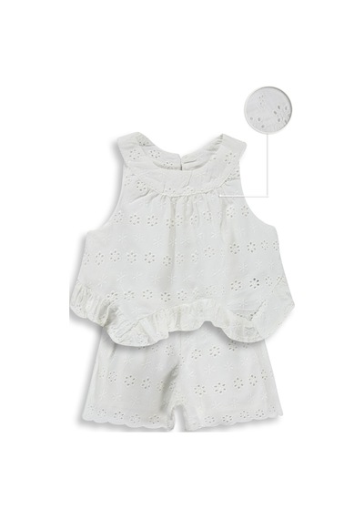 Civil Baby Brodeli Şortlu 6-18 Ay Takım - Kırık Beyaz