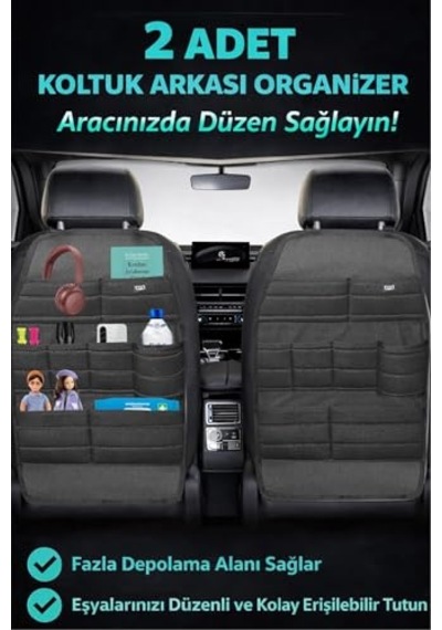 Bod Ecolux Serisi Araba Oto Koltuk Arkası Eşya Düzenleyici Araç İçi Organizer 2'li Set Siyah Açık Ceviz