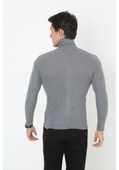 Erkek Fitilli Kaşkorse Kumaş Boğazlı Full Likralı Slimfit Body - Füme