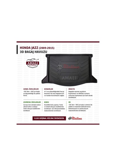 Rizline Honda Jazz 2009-2015 3D Bagaj Havuzu+Araç Kokusu