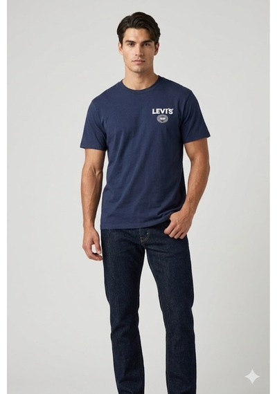 Levi's Erkek 100% Pamuk Lacivert Tişört Standart Fit Beyaz/lacivert